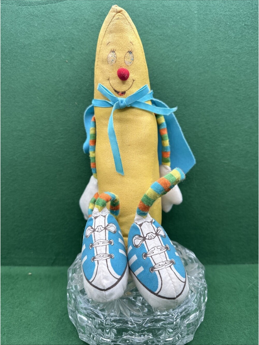 Vintage 80s Amtoy Super Banana Man Plush Toy SB Cape Sneakers Anthropomorphic